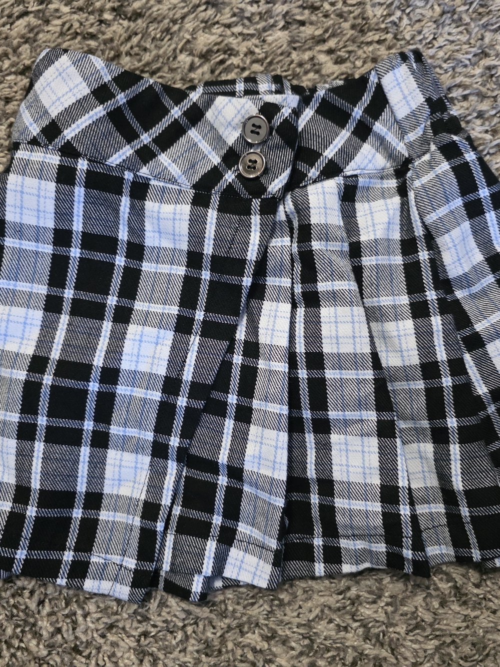 Justice Black Plaid Skirt with Light Blue Accents
